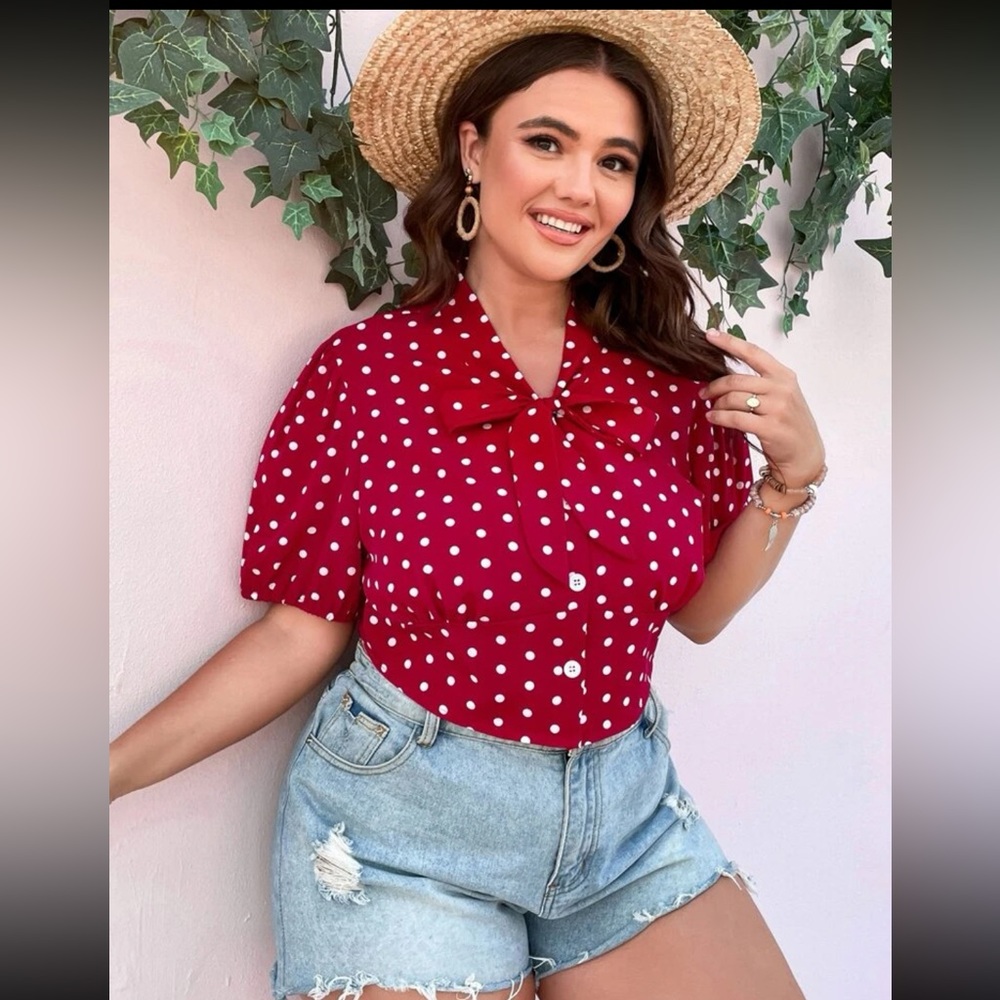 Red polka dot blouse